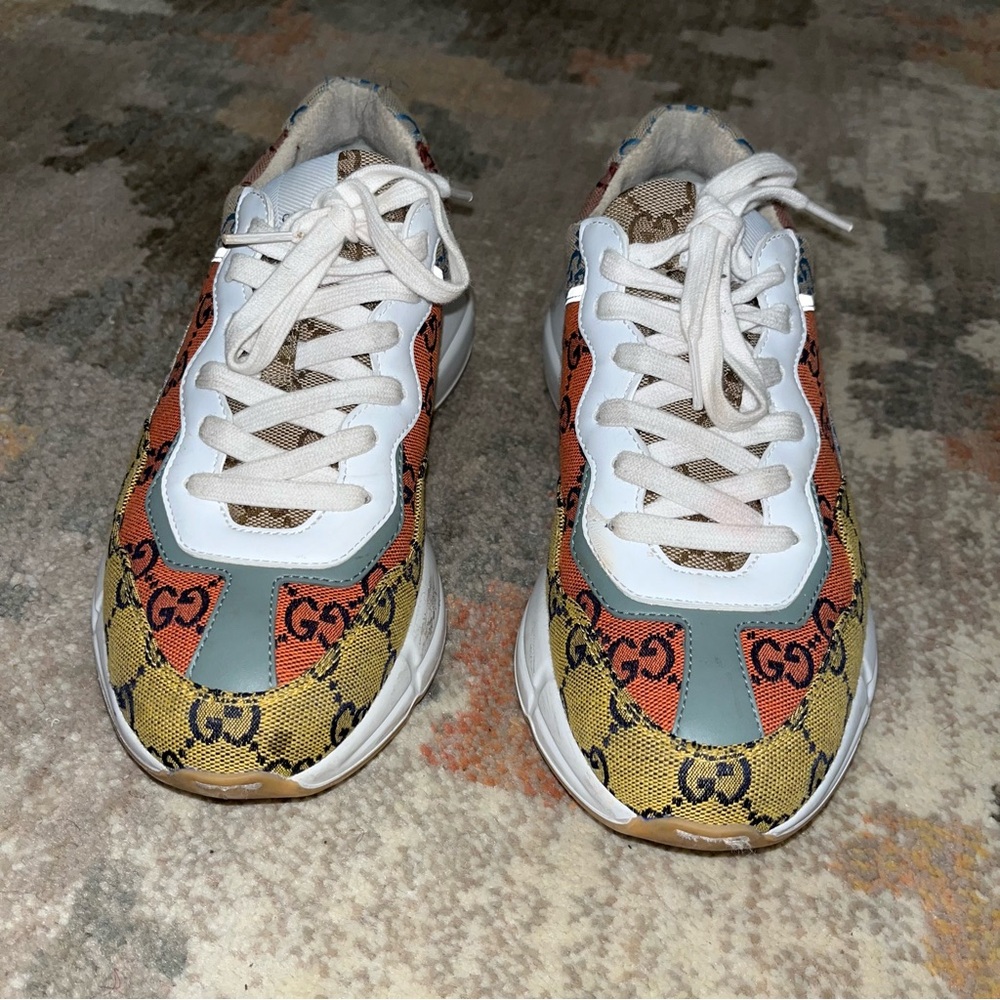 Gucci Rhyton GG Logo Multi Orange Yellow Blue Red Authentic Sneakers With Box - Picture 4 of 16